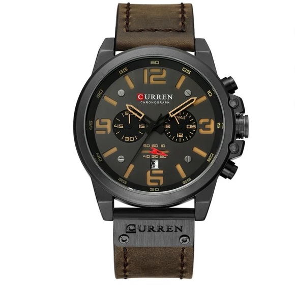 Curren Other - Curren Black and Brown Chronograph Wristwatch Calendar Hour Minute Watch